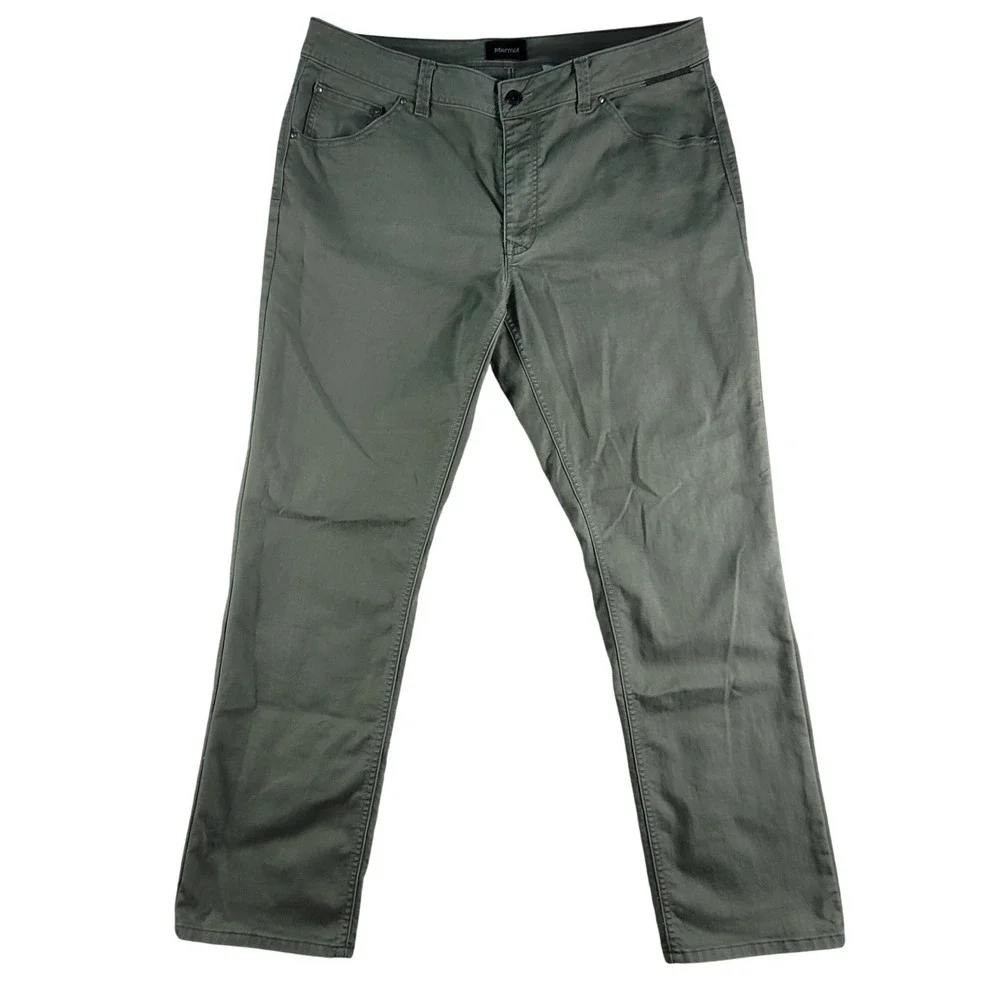 Marmot Pants Mens 38x32 Green Cotton Polyester Stretch Chino Straight Leg Casual